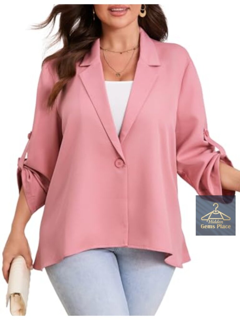 Womens Plus Size Long Sleeve Draped Open Front Lightweight Blazer